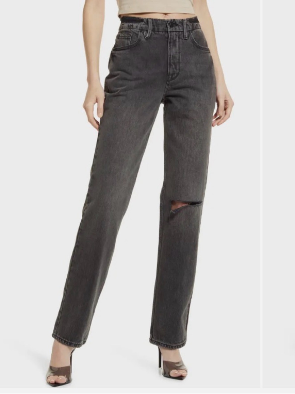 NWT Good American Charcoal Black Straight-Leg Jeans